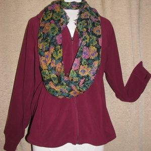 Ladies fleece poly zip jacket w / scarf EUC wine